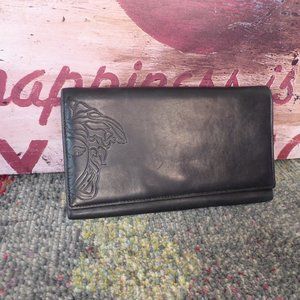 Versace Lambskin Leather Wallet Trifold Black 90's Medusa Head Billfold